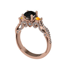 Kraliçe Tektaş Yüzük - Siyah zirkon, sitrin ve swarovski 8 ayar rose altın yüzük #m932mz