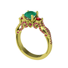 Kraliçe Tektaş Yüzük - Kök zümrüt, garnet ve rodolit garnet 8 ayar altın yüzük #mc076z
