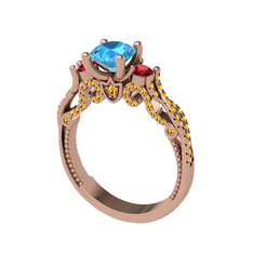 Kraliçe Tektaş Yüzük - Akuamarin, garnet ve sitrin 8 ayar rose altın yüzük #mnj1jt