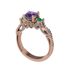 Kraliçe Tektaş Yüzük - Ametist, kök zümrüt ve swarovski 18 ayar rose altın yüzük #mnm8gw