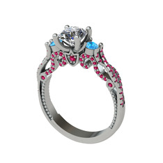Kraliçe Tektaş Yüzük - Swarovski, akuamarin ve rodolit garnet 14 ayar beyaz altın yüzük #momia0