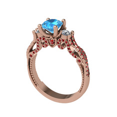 Akuamarin, swarovski ve garnet 8 ayar rose altın yüzük