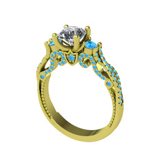 Kraliçe Tektaş Yüzük - Swarovski ve akuamarin 18 ayar altın yüzük #mumus2