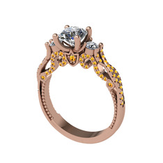 Kraliçe Tektaş Yüzük - Swarovski, pırlanta ve sitrin 14 ayar rose altın yüzük (0.22 karat) #mvc84i