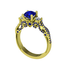 Kraliçe Tektaş Yüzük - Lab safir ve swarovski 8 ayar altın yüzük #mvu8qf