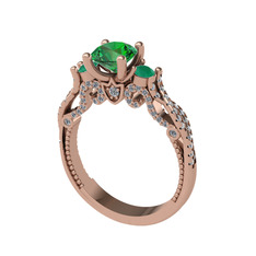 Yeşil kuvars, kök zümrüt ve swarovski 8 ayar rose altın yüzük