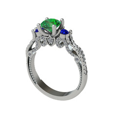 Kraliçe Tektaş Yüzük - Yeşil kuvars, lab safir ve swarovski 14 ayar beyaz altın yüzük #nyp2ry