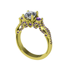 Kraliçe Tektaş Yüzük - Swarovski ve ametist 14 ayar altın yüzük #o3oq46