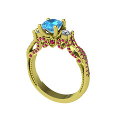 Kraliçe Tektaş Yüzük - Akuamarin, swarovski ve rodolit garnet 14 ayar altın yüzük #oc0ns8