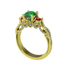 Kraliçe Tektaş Yüzük - Yeşil kuvars, garnet ve swarovski 8 ayar altın yüzük #oephhf