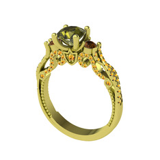 Kraliçe Tektaş Yüzük - Peridot, dumanlı kuvars ve sitrin 14 ayar altın yüzük #p4z7rd