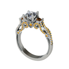 Kraliçe Tektaş Yüzük - Swarovski, dumanlı kuvars ve sitrin 8 ayar beyaz altın yüzük #p75iv6