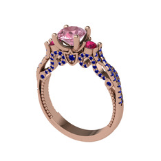 Kraliçe Tektaş Yüzük - Pembe kuvars, rodolit garnet ve lab safir 8 ayar rose altın yüzük #pb0f3e