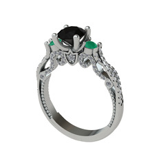 Kraliçe Tektaş Yüzük - Siyah zirkon, yeşil kuvars ve swarovski 14 ayar beyaz altın yüzük #pk9nal
