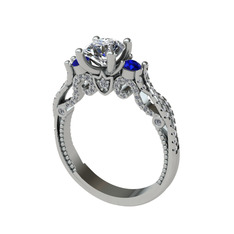 Kraliçe Tektaş Yüzük - Beyaz zirkon, lab safir ve swarovski 14 ayar beyaz altın yüzük #pnldw