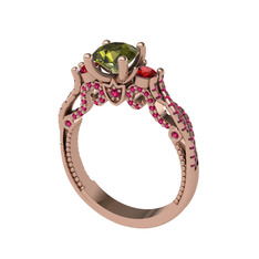 Peridot, garnet ve rodolit garnet 8 ayar rose altın yüzük