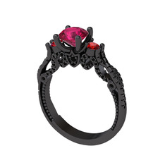 Kraliçe Tektaş Yüzük - Rodolit garnet, garnet ve siyah zirkon 925 ayar siyah rodyum kaplama gümüş yüzük #pwiekz