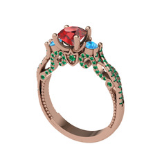 Kraliçe Tektaş Yüzük - Garnet, akuamarin ve yeşil kuvars 925 ayar rose altın kaplama gümüş yüzük #qfiv8v