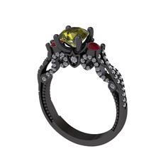 Kraliçe Tektaş Yüzük - Peridot, kök yakut ve swarovski 925 ayar siyah rodyum kaplama gümüş yüzük #qx1b91
