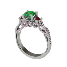 Yeşil kuvars, kök yakut ve pembe kuvars 18 ayar beyaz altın yüzük