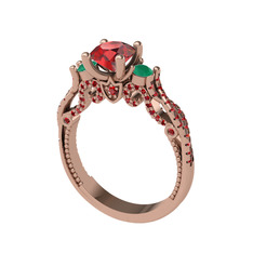 Garnet ve kök zümrüt 14 ayar rose altın yüzük