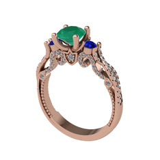 Kök zümrüt, lab safir ve swarovski 14 ayar rose altın yüzük
