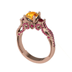 Sitrin, kök yakut ve rodolit garnet 8 ayar rose altın yüzük