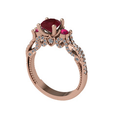 Kraliçe Tektaş Yüzük - Kök yakut, rodolit garnet ve pırlanta 8 ayar rose altın yüzük (0.792 karat) #ru38yc