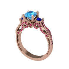 Akuamarin, lab safir ve rodolit garnet 18 ayar rose altın yüzük