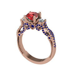 Garnet, swarovski ve lab safir 18 ayar rose altın yüzük