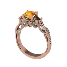 Sitrin, dumanlı kuvars ve swarovski 18 ayar rose altın yüzük