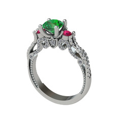 Kraliçe Tektaş Yüzük - Yeşil kuvars, rodolit garnet ve pırlanta 18 ayar beyaz altın yüzük (0.792 karat) #sh1670