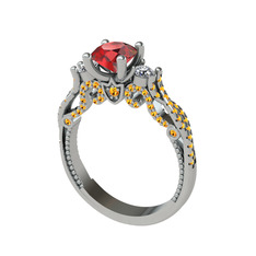 Kraliçe Tektaş Yüzük - Garnet, pırlanta ve sitrin 18 ayar beyaz altın yüzük (0.22 karat) #sph85v