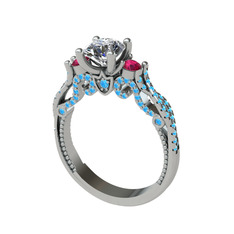 Swarovski, rodolit garnet ve akuamarin 8 ayar beyaz altın yüzük