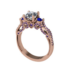 Kraliçe Tektaş Yüzük - Swarovski, lab safir ve ametist 18 ayar rose altın yüzük #t111id
