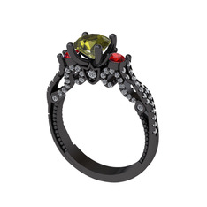 Kraliçe Tektaş Yüzük - Peridot, garnet ve swarovski 925 ayar siyah rodyum kaplama gümüş yüzük #t19wum