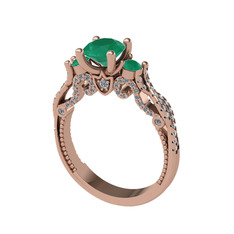 Kök zümrüt, yeşil kuvars ve swarovski 14 ayar rose altın yüzük