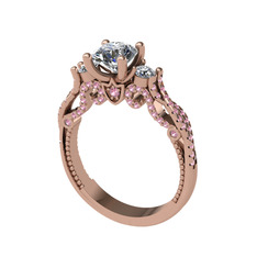 Kraliçe Tektaş Yüzük - Swarovski, beyaz zirkon ve pembe kuvars 14 ayar rose altın yüzük #tkm3kw