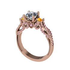 Swarovski, sitrin ve pembe kuvars 14 ayar rose altın yüzük