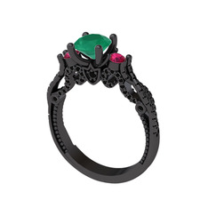 Kraliçe Tektaş Yüzük - Kök zümrüt, rodolit garnet ve siyah zirkon 925 ayar siyah rodyum kaplama gümüş yüzük #tqolw