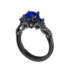 Kraliçe Tektaş Yüzük - Lab safir ve swarovski 925 ayar siyah rodyum kaplama gümüş yüzük #txv5ez