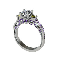 Kraliçe Tektaş Yüzük - Swarovski, peridot ve ametist 925 ayar gümüş yüzük #uo6h0d