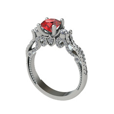 Garnet ve pırlanta 14 ayar beyaz altın yüzük (1.012 karat)