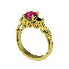 Kraliçe Tektaş Yüzük - Rodolit garnet, siyah zirkon ve sitrin 925 ayar altın kaplama gümüş yüzük #uxoukn