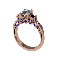 Kraliçe Tektaş Yüzük - Swarovski, siyah zirkon ve lab safir 18 ayar rose altın yüzük #v8dcdn