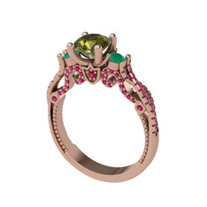 Kraliçe Tektaş Yüzük - Peridot, yeşil kuvars ve rodolit garnet 18 ayar rose altın yüzük #vatxcy
