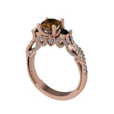Kraliçe Tektaş Yüzük - Dumanlı kuvars, siyah zirkon ve pırlanta 925 ayar rose altın kaplama gümüş yüzük (0.792 karat) #vqqqmo