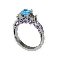 Kraliçe Tektaş Yüzük - Akuamarin, peridot ve ametist 925 ayar gümüş yüzük #vyl37z