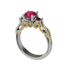 Kraliçe Tektaş Yüzük - Rodolit garnet, kök yakut ve sitrin 925 ayar gümüş yüzük #w7axmi