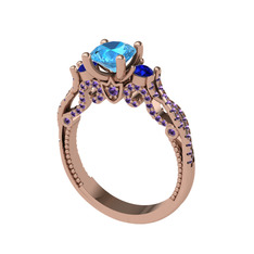 Kraliçe Tektaş Yüzük - Akuamarin, lab safir ve ametist 18 ayar rose altın yüzük #wi3jsn